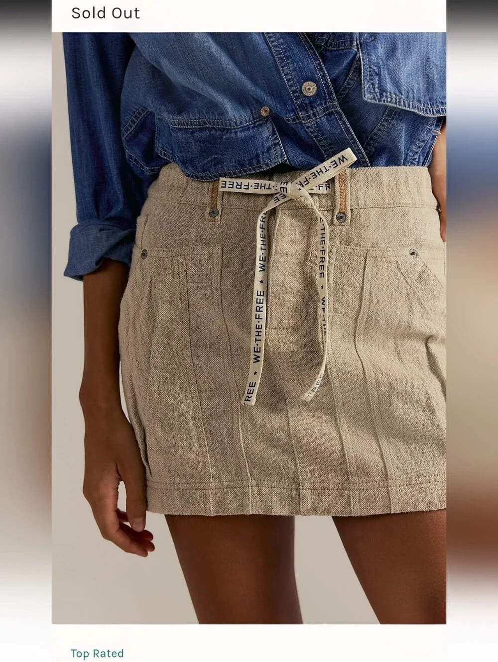 FREE PEOPLE River Canyon Linen Blend Mini Skirt Natural Blogger Fave S NWOT RARE